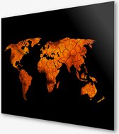 Wereldkaart | Alu di-bond | Aluminium | 120 x 80 cm | Globe | Aarde | Earth | Wereld | World map | Vuur | Zwart | Oranje | Muurdecoratie | Wall Art | Wanddecoratie | Metaal | Dibond