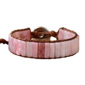 Marama - Armband Roze Jade - donkerbruin leer - edelsteen - verstelbaar - 20 cm - cadeautje voor haar