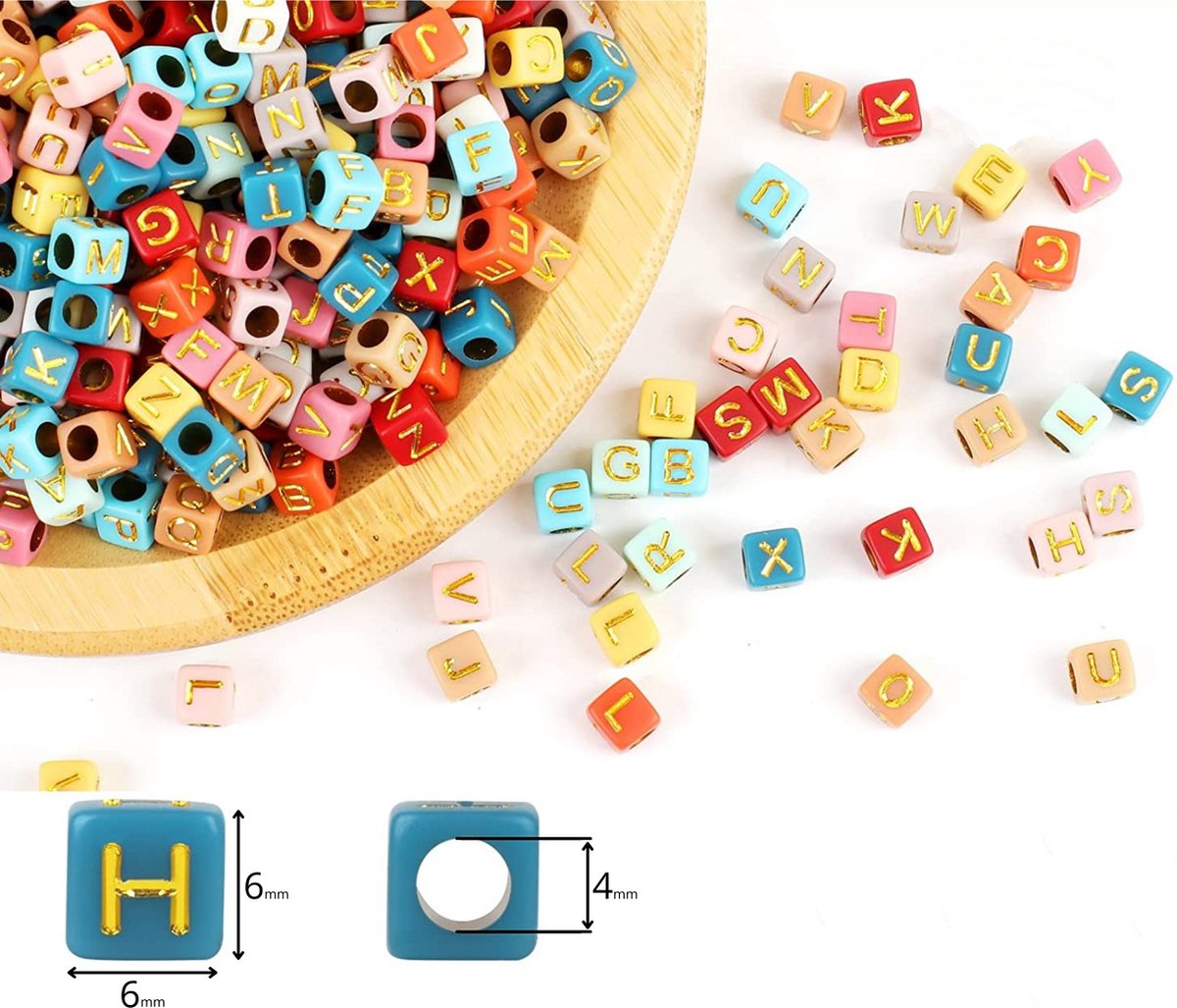 Behave Vierkante Letterkralen Set - Multi Color met Gouden Letters - Acryl - Kralen - Alfabet Kralen - 6mm - 390 Stuks — afbeelding 5