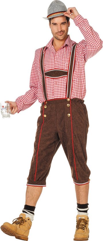 Wilbers & Wilbers - Boeren Tirol & Oktoberfest Kostuum - Bierdrinkende Tiroler Bruin Man - Bruin - Maat 60 - Bierfeest - Verkleedkleding