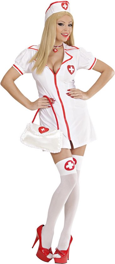 Widmann - Verpleegster & Masseuse Kostuum - Spannende Verpleegster Luxe Kostuum Vrouw - Wit / Beige - Small - Carnavalskleding - Verkleedkleding