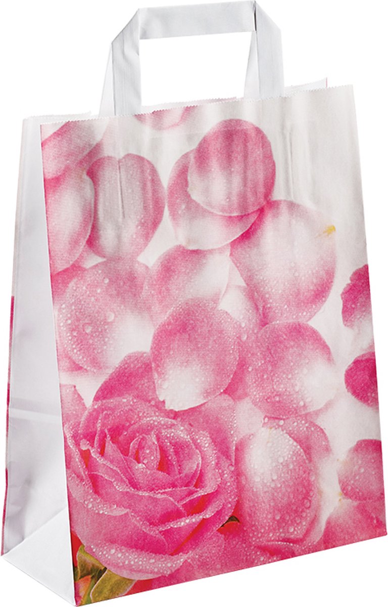 25 x Papieren Cadeau draagtassen - Geschenk verpakking - Zakjes 'Pink Lady' 22+10x28cm