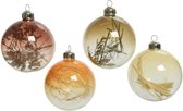 Boule de Noël verre a4 laine blanc/orange/marron/vert fleurs séchées Decoris