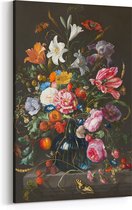Schilderij op Canvas - 50 x 70 cm - Stilleven met Bloemen - Vaas met Bloemen - Jan Davidsz de Heem - Bloemen en Planten - Wanddecoratie - Muurdecoratie - Slaapkamer - Woonkamer