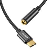Baseus Aux 3.5 mm jack naar USB-C adapter voor Samsung/Huawei/Nokia/HTC/Android Toestellen - Audio kabel voor muziek luisteren (Zwart) - CATL54-01