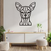 Geometrische Wanddecoratie - Chihuahua - Hout - Wall Art - Muurdecoratie - Zwart - 69 x 59 cm