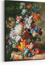 Schilderij op Canvas - Stilleven met bloemen - Jan van Huysum - Bloemen en Planten - 50 x 70 cm - Wanddecoratie Woonkamer - Slaapkamer - Muurdecoratie