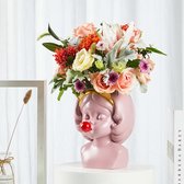Singo® Vaas - Bloempot Roze - Decoratief Vaasje - Decoratie Beeldje Hars - Nordic Stijl - Artistiek - Bloempotten Binnen - Bellenblaas Meisje