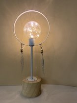 LED Cirkel lamp van metaal op houten standaard - met accessoires - Wit - warm witte verlichting - 38x18x9 cm - Decoratie verlichting - Woonaccessoires EAN 8714522992003 | Tafellamp