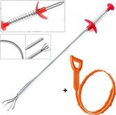 AWEMOZ Ontstoppingsveer RVS 160 cm Lang + Rager - Gootsteenontstopper Set - WC Ontstopper - Afvoer Verstopt - Rioolveer