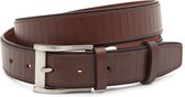 Gilmart Mooie jeansriem bruin met sleufjes patroon - heren en dames riem - 3.5 cm breed - Bruin - Echt Leer - Taille: 90cm - Totale lengte riem: 105cm