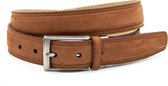 Heren riem cognac kleurig 3.2 cm breed - Cognac - Casual - Echt Leer / nubuck - Taille: 90cm - Totale lengte riem: 105cm