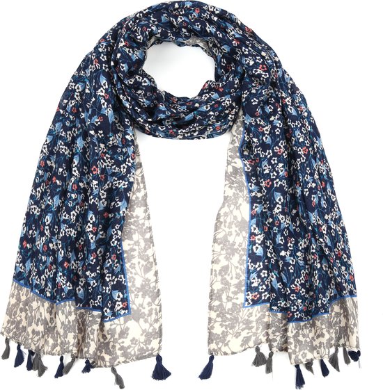 Sunset Fashion - Sjaal met bloemenprint en kwastjes - Blue | bol.com