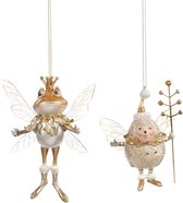Viv! Home Luxuries Kerstornament - kikker en egeltje - set van 2 - creme goud - 10cm