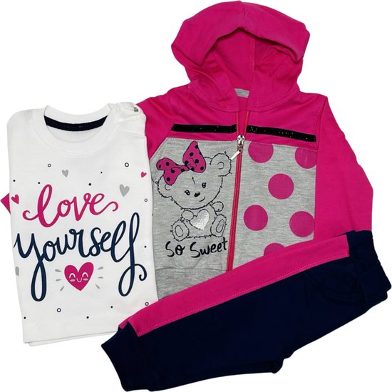 Baby kledingset 3 delig Joggingbroek, hoodie en t-shirt lange mouw. Love yourself