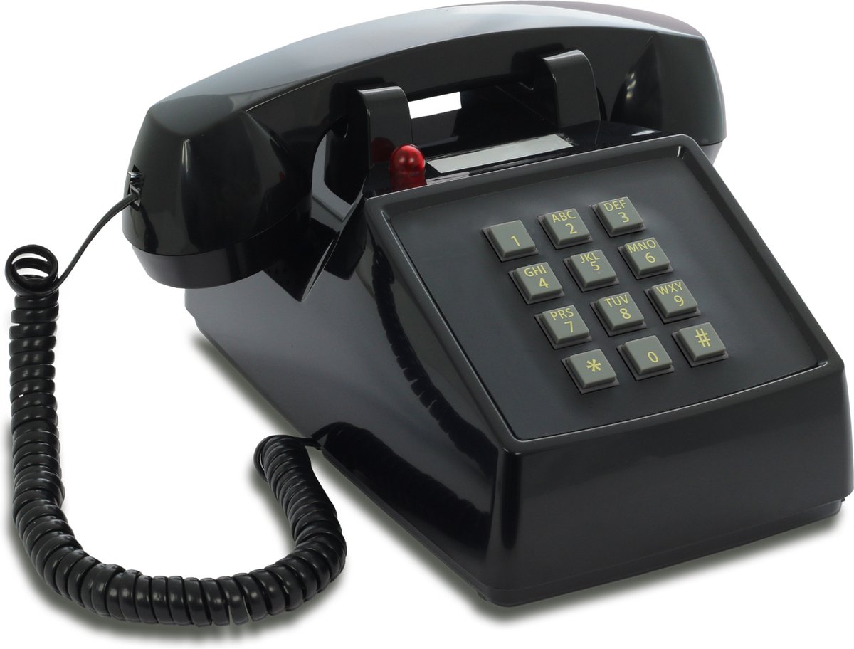OPIS Push-Me-Fon RETRO telefoon - mechanische rinkelbel - druktoets - zwart