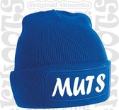 MUTS muts - Blauw (witte tekst) - Beanie - One Size - Unisex - Grappige teksten - Quotes - Kwoots - Wintersport - Aprés ski muts - Lekker droog