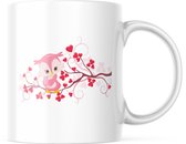 Valentijn Mok met tekst: uil op tak met hartjes | Valentijn cadeau | Valentijn decoratie | Grappige Cadeaus | Koffiemok | Koffiebeker | Theemok | Theebeker