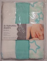 Hydrofiele Luiers - Mint groen/wit - 60x60 cm - 3 stuks - 100% katoen - Super zacht