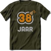 38 Jaar Feest T-Shirt | Goud - Zilver | Grappig Verjaardag Cadeau Shirt | Dames - Heren - Unisex | Tshirt Kleding Kado | - Leger Groen - XL