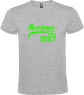 Grijs  T shirt met  "Awesome sinds 1997" print Neon Groen size S