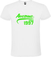 Wit  T shirt met  "Awesome sinds 1997" print Neon Groen size XXXL