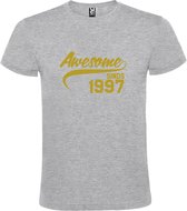 Grijs  T shirt met  "Awesome sinds 1997" print Goud size XL