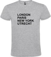 Grijs t-shirt met " London, Paris , New York, Utrecht " print Zwart size XXL