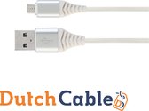 DutchCable Premium series - Mirco USB oplaadkabel 1 meter - Micro USBkabel - Micro USB naar USB A - Wit Zilver - Katoen mantel - Samsung - Huawei - Android - OnePlus - oplaadkabel - sony - 1 