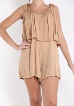 Katoenen Jumpsuit Met V-Hals, korte jumpsuit kleur BEIGE 38/40