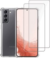 Samsung S22 Plus Hoesje + Samsung S22 Plus Screenprotector – 2x Tempered Glass - Extreme Shock Case Transparant