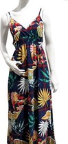 Dames Maxi Jurk - Spaghettibandjes - Bloemenprint - Marineblauw - Maat M/L (M2620)