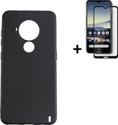 Hoesje Nokia C30 - Full Screenprotector Nokia C30 - Siliconen - Nokia C30 Hoes Zwart Case + Full Tempered Glass