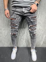 Grijs Satine Jeans Mannen Elastische Taille Skinny Jeans Mannen 2021 Stretch Ripped Broek Streetwear Heren Denim Jeans