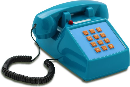 OPIS Push-Me-Fon RETRO Telefoon - mechanische rinkelbel - druktoets - licht blauw