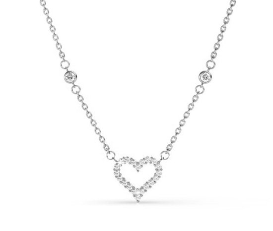 Shoplace ® - Collier coeur femme ouvert avec cristaux Swarovski - Plaqué or blanc 18 carats - Collier Swarovski - Coffret cadeau - ⌀ 45cm - Argent