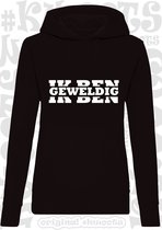 IK BEN GEWELDIG dames hoodie - Zwart - Maat XS - lange mouwen - Met capuchon & steekzakken - grappige teksten - leuke truien | sweaters - humor - quotes - kwoots - kado - cadeau -