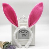 Pasen diadeem - Konijn/haas oren - Wit/Donkerroze- Konijnen haarband - Bunny oren - Paashaas - Paasdecoratie