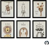 Babykamer Posters | Dieren Posters | 21x30 cm | Set van 6 Posters | Kinderkamer | Babykamer | Jongen en Meisje | Poster Babykamer | Canvas | Wanddecoratie | Kinderposters | Cadeau | Baby Dier