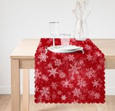 Bedrukt Velvet textiel Tafelloper - 45x135cm - Kerstnacht - Oranje kleur met sneeuwvlokken - Tafel decoratie woonkamer - De Groen Home