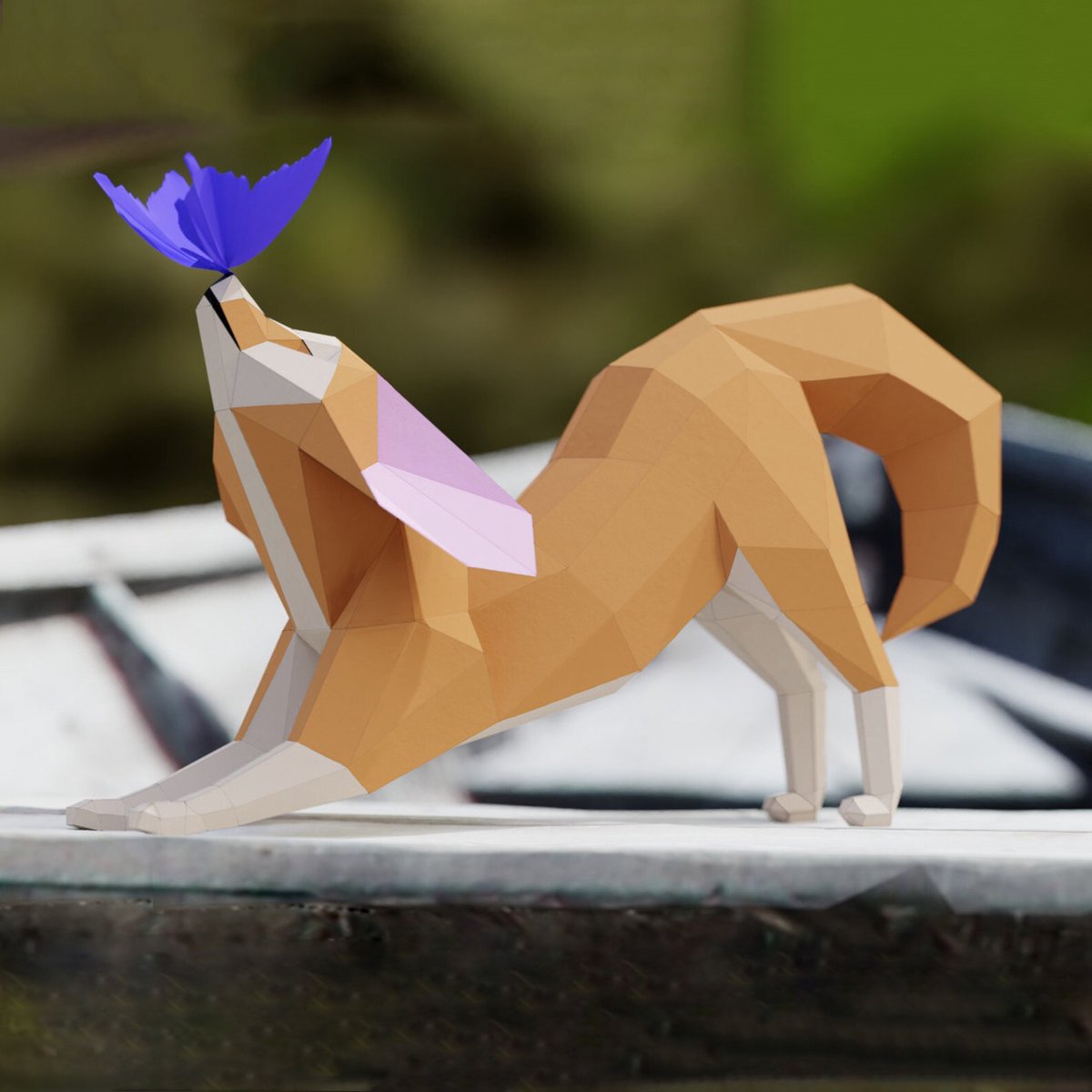3D Papercraft Kit Vos met Vlinder – Compleet knutselpakket met snijmat, liniaal, vouwbeen, mesje – 63 cm