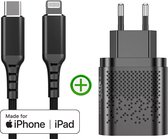 Snellader 20W met Ultra Strong Nylon USB-C naar Lightning Kabel 1m - Zwart - Geschikt voor iPhone - iPad -  MFi Gecertificeerd