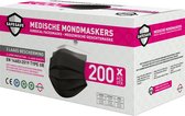 SafeSave Medische Mondmaskers Type 2 – 3 Laags – Mondkapje Type IIR – Mondmasker – EN14683:2019 – Wegwerp – CE Gecertificeerd – Pijnvrij - 200 Stuks – Zwart