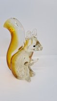 Glas sculptuur eekhoorn - amber blank -16x10x5 -handgemaakt- glas