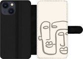 Bookcase Geschikt voor iPhone 13 Mini telefoonhoesje - Gezicht - Abstract - Line art - Met vakjes - Wallet case met magneetsluiting