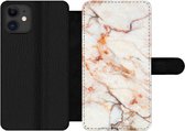 Bookcase Geschikt voor iPhone 12 Pro telefoonhoesje - Marmer print - Oranje - Steen - Met vakjes - Wallet case met magneetsluiting
