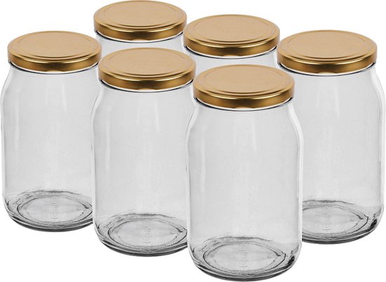 Pots en verre 900 ml avec couvercle (or) emballés par 6 pièces
