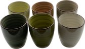 Grote koffiekopjes - Set van 6 - 340 ML - natuurkleuren groen/bruin - verschillende kleuren - koffiemok - cappuccino mok
