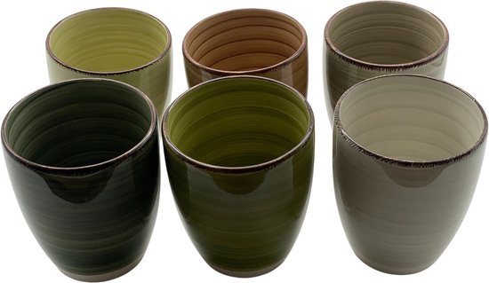 Grote koffiekopjes - Set van 6 - 340 ML - natuurkleuren groen/bruin -  verschillende... | bol.com