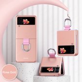 SAMSUNG GALAXY Z FLIP 3 COVER - 5G - hoesje - met ring - metallic roze - rose gold - pink - hard soft case - zflip3